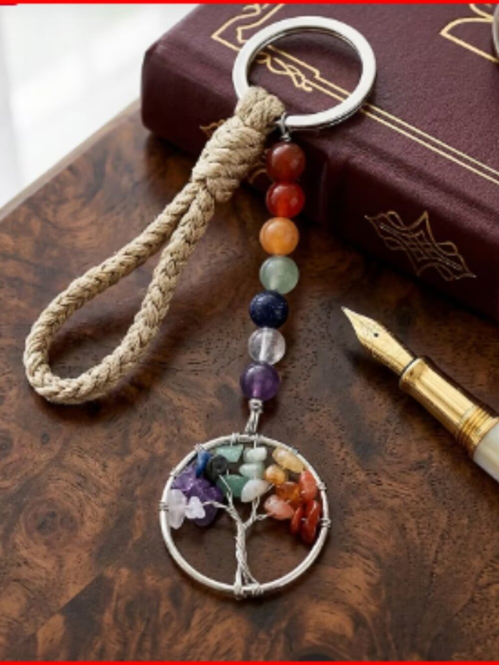 Multi Gemstone Tree of Life Keychain